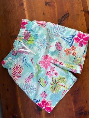 Place Mint Floral Swim Shorts with Pink Accents Boys size 5/6